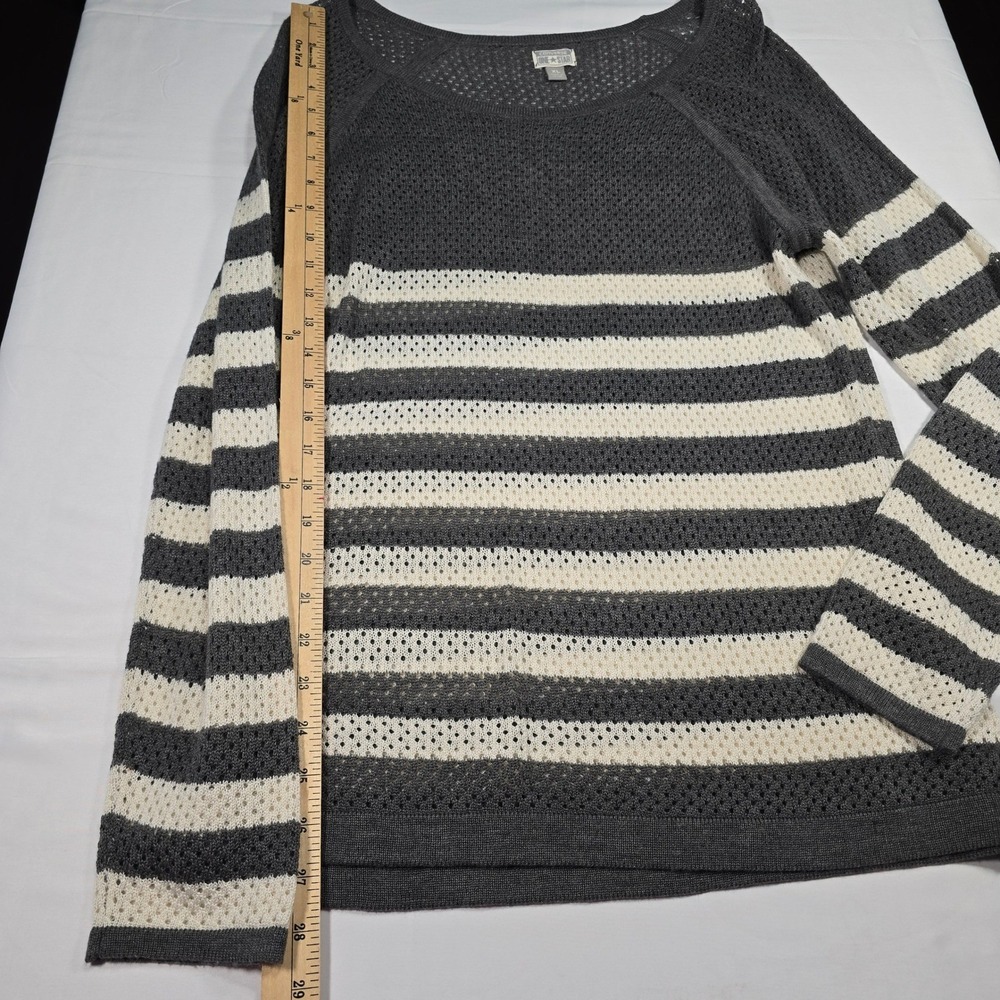 Converse Womens XL Gray White Striped Open Knit Sweater Raglan Sleeve skater - Picture 4 of 7